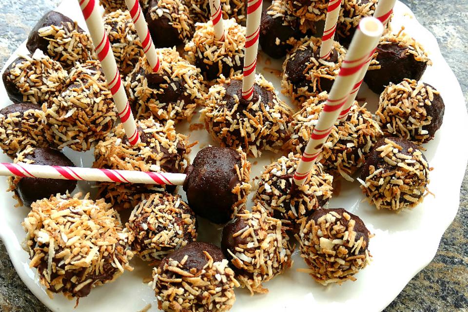 Reeces peanut butter cake pops dipped in milk chocolate