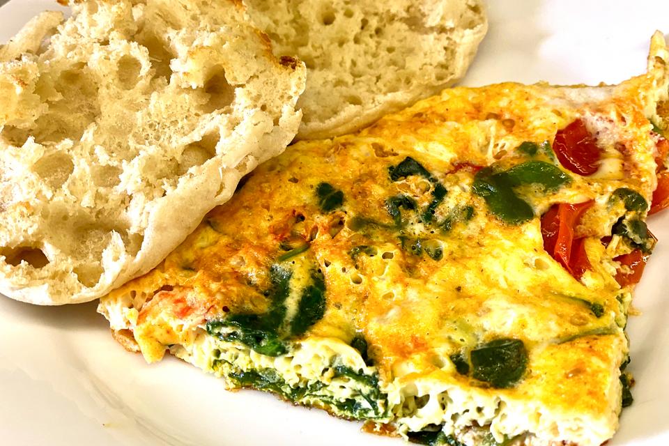 Healthy One-Pan Spinach & Cherry Tomato Egg White Frittata Recipe