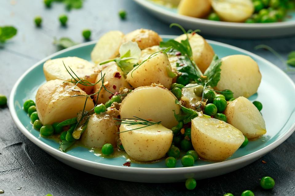 Peas & Potatoes Recipe With Olive Oil Herb Dressing: A Simple 4-Ingredient Potato Side Dish Recipe