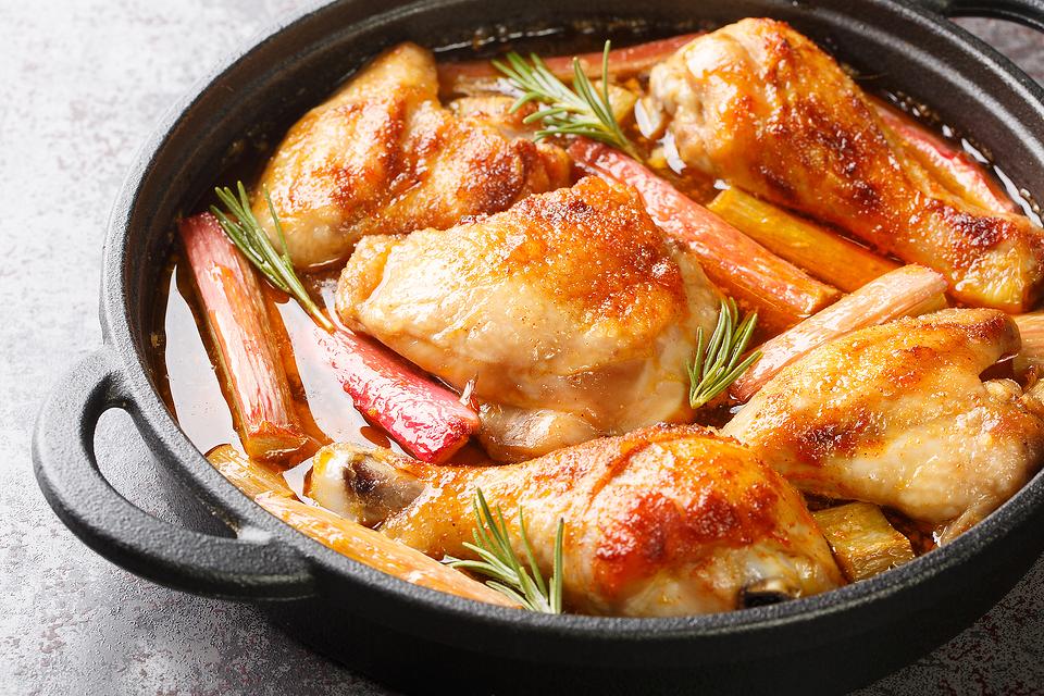 One-Pan Rhubarb Rosemary Chicken Recipe Is How to Celebrate Rhubarb Season